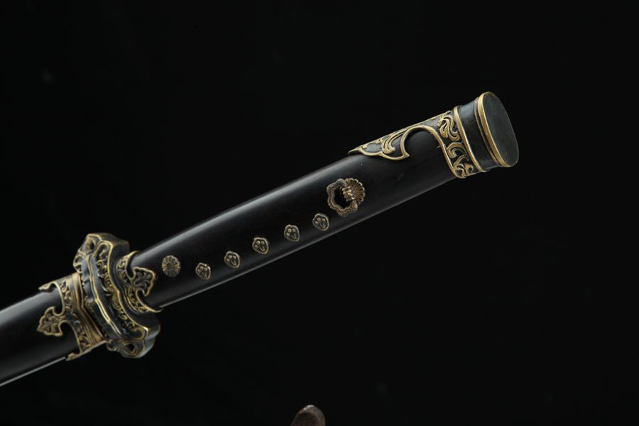 Tang Dao Qibing Damascus Folded Clay Tempered Ebony Wood Scabbard 騎兵 | KatanaSwordArt Dao For Sale