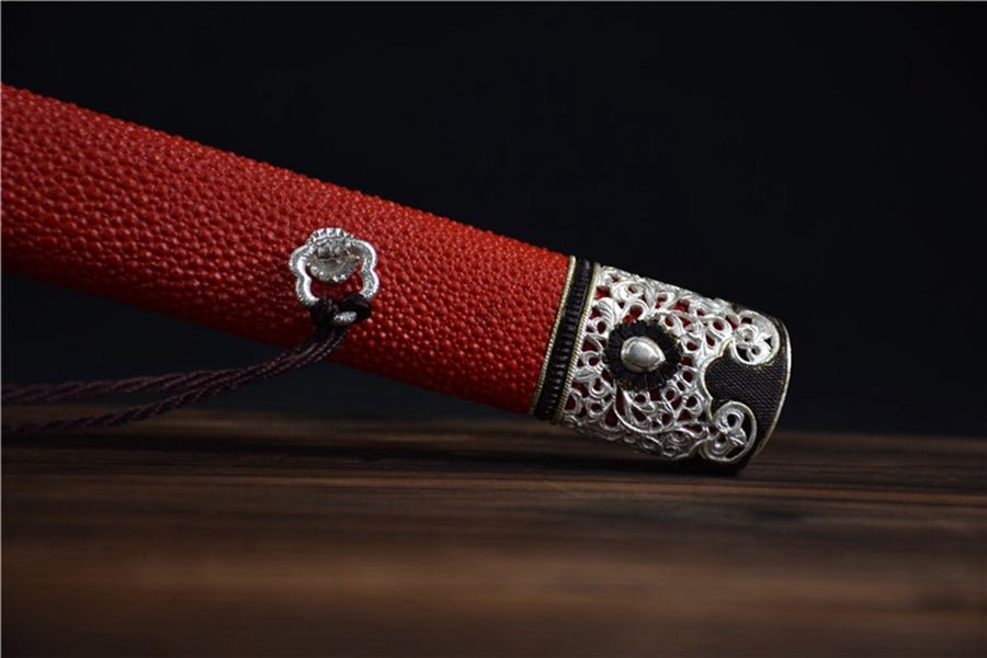 Tang Dao Royal Guard Damascus Folded Clay Tempered Red Ray Skin Scabbard 守衛 | KatanaSwordArt Dao For Sale