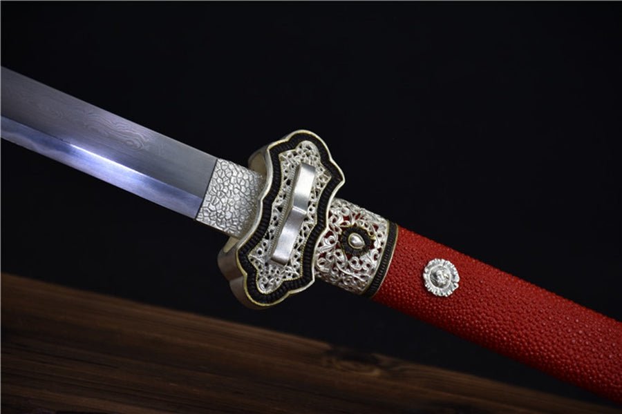 Tang Dao Royal Guard Damascus Folded Clay Tempered Red Ray Skin Scabbard 守衛 | KatanaSwordArt Dao For Sale