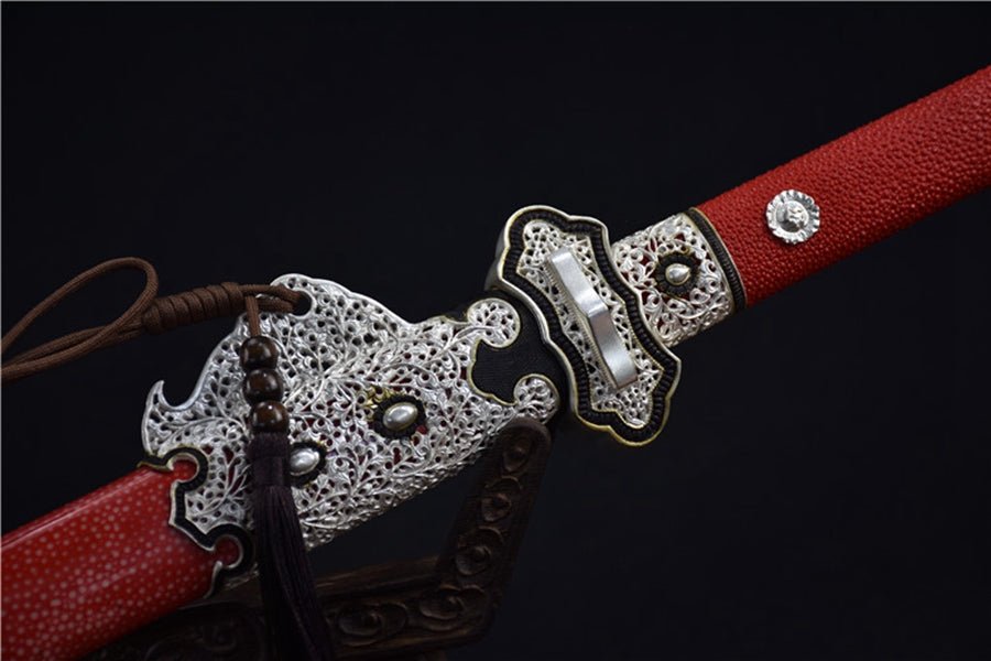Tang Dao Royal Guard Damascus Folded Clay Tempered Red Ray Skin Scabbard 守衛 | KatanaSwordArt Dao For Sale