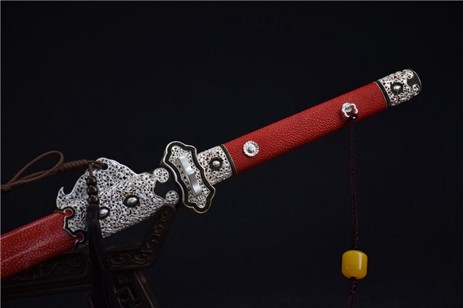 Tang Dao Royal Guard Damascus Folded Clay Tempered Red Ray Skin Scabbard 守衛 | KatanaSwordArt Dao For Sale