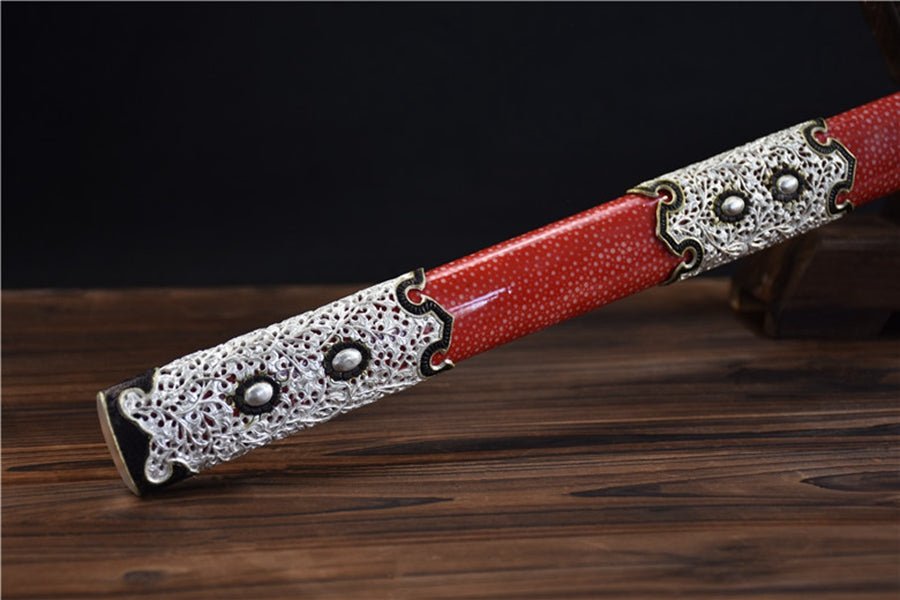 Tang Dao Royal Guard Damascus Folded Clay Tempered Red Ray Skin Scabbard 守衛 | KatanaSwordArt Dao For Sale