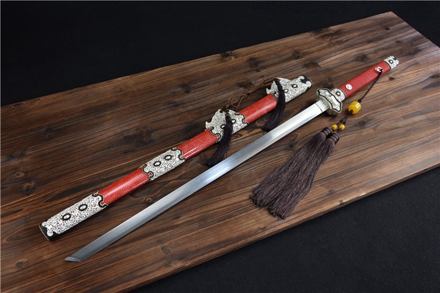 Tang Dao Royal Guard Damascus Folded Clay Tempered Red Ray Skin Scabbard 守衛 | KatanaSwordArt Dao For Sale