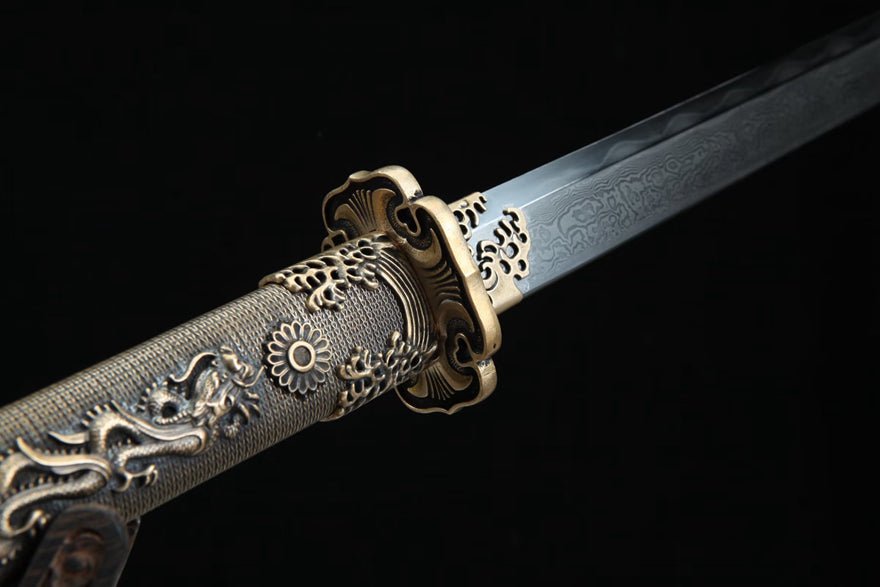 Tang Dao Shuilong Damascus Folded Clay Tempered Ebony Wood Scabbard 水龍 | KatanaSwordArt Dao For Sale