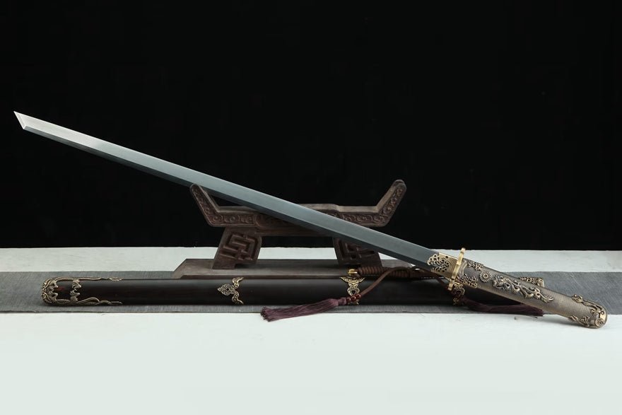 Tang Dao Shuilong Damascus Folded Clay Tempered Ebony Wood Scabbard 水龍 | KatanaSwordArt Dao For Sale