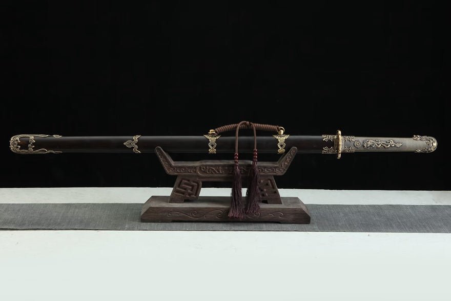 Tang Dao Shuilong Damascus Folded Clay Tempered Ebony Wood Scabbard 水龍 | KatanaSwordArt Dao For Sale