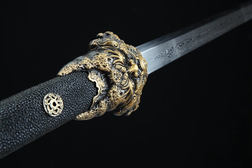 Tang Dao SkyFall Damascus Folded Clay Tempered Black Ray Skin Scabbard 天隕 | KatanaSwordArt Dao For Sale