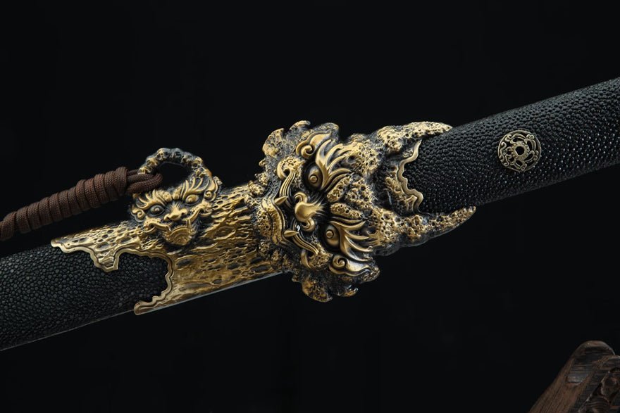 Tang Dao SkyFall Damascus Folded Clay Tempered Black Ray Skin Scabbard 天隕 | KatanaSwordArt Dao For Sale