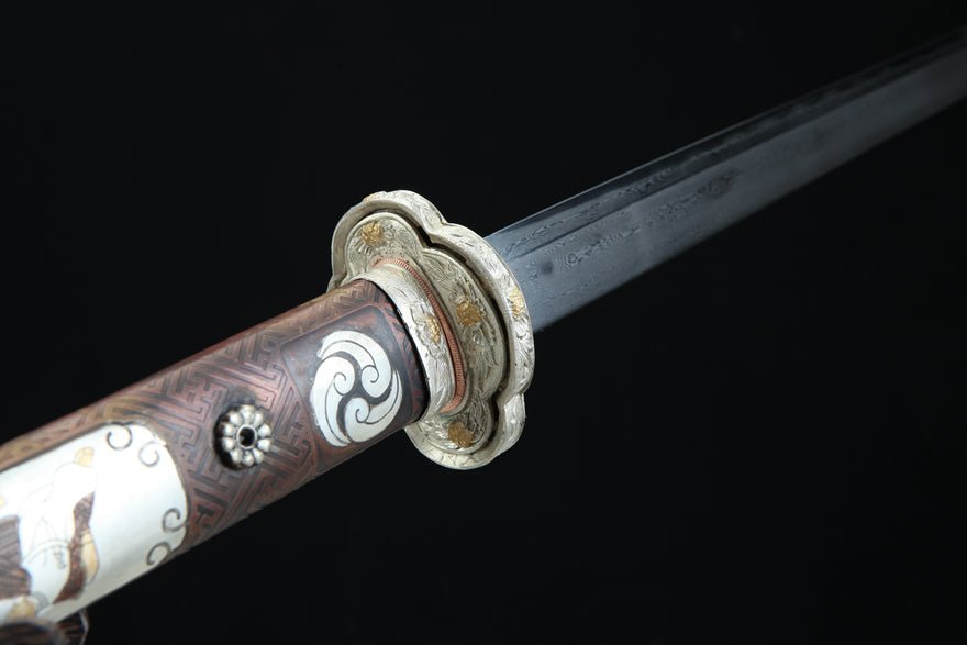 Tang Dao Whirlwind Damascus Folded Clay Tempered Brass Scabbard 旋風 | KatanaSwordArt Dao For Sale