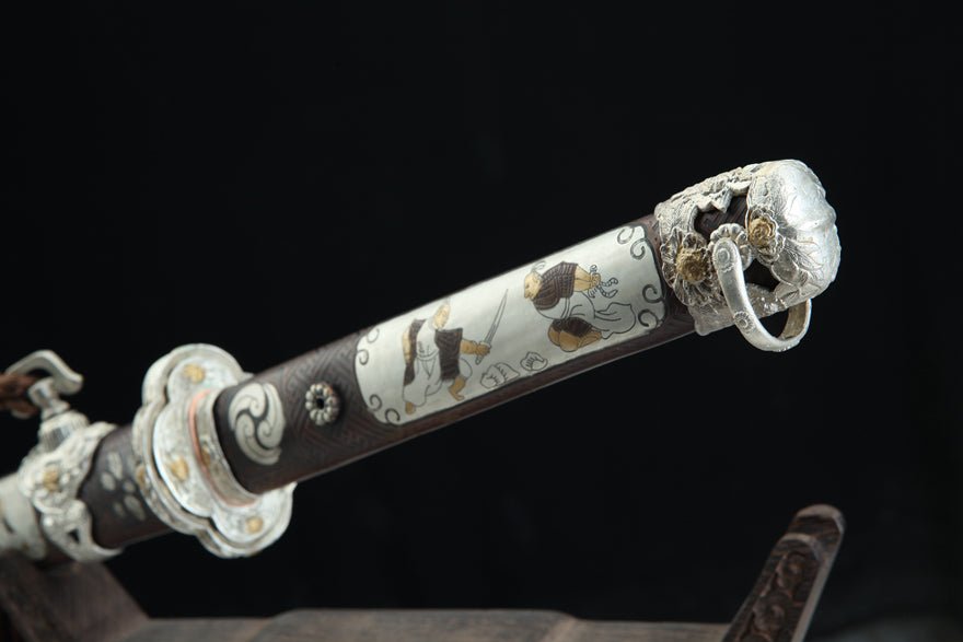 Tang Dao Whirlwind Damascus Folded Clay Tempered Brass Scabbard 旋風 | KatanaSwordArt Dao For Sale