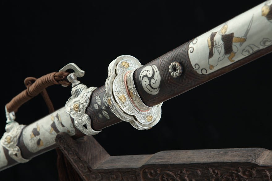 Tang Dao Whirlwind Damascus Folded Clay Tempered Brass Scabbard 旋風 | KatanaSwordArt Dao For Sale