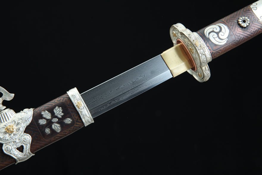 Tang Dao Whirlwind Damascus Folded Clay Tempered Brass Scabbard 旋風 | KatanaSwordArt Dao For Sale