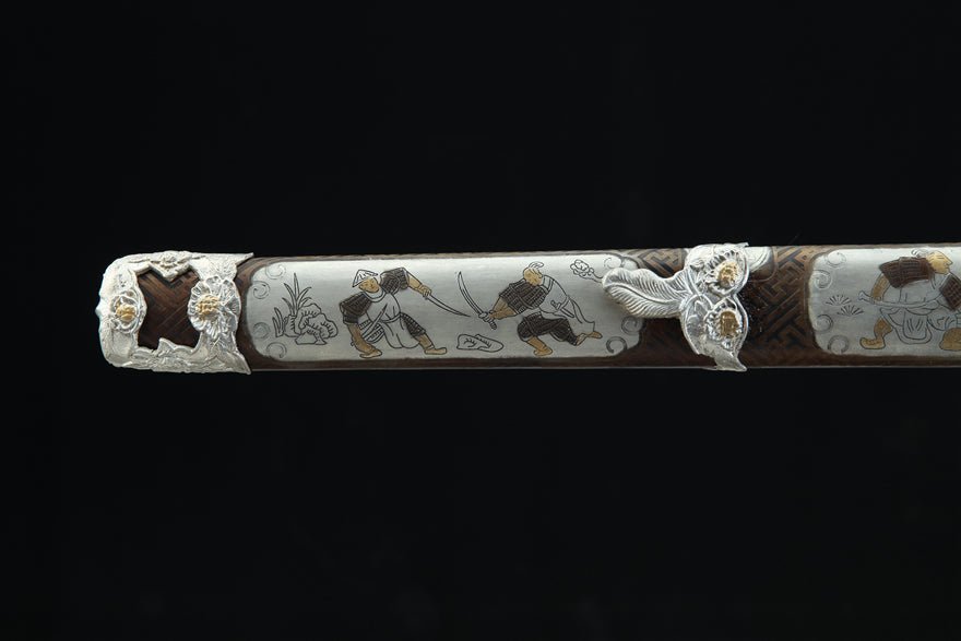 Tang Dao Whirlwind Damascus Folded Clay Tempered Brass Scabbard 旋風 | KatanaSwordArt Dao For Sale