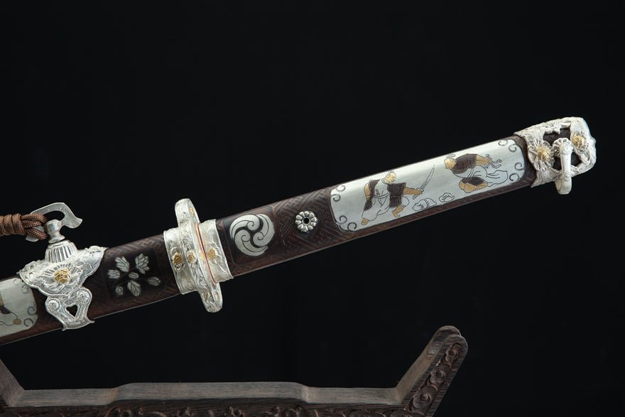 Tang Dao Whirlwind Damascus Folded Clay Tempered Brass Scabbard 旋風 | KatanaSwordArt Dao For Sale