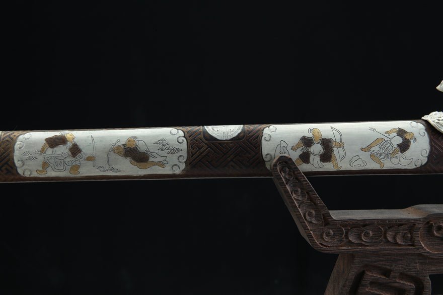 Tang Dao Whirlwind Damascus Folded Clay Tempered Brass Scabbard 旋風 | KatanaSwordArt Dao For Sale