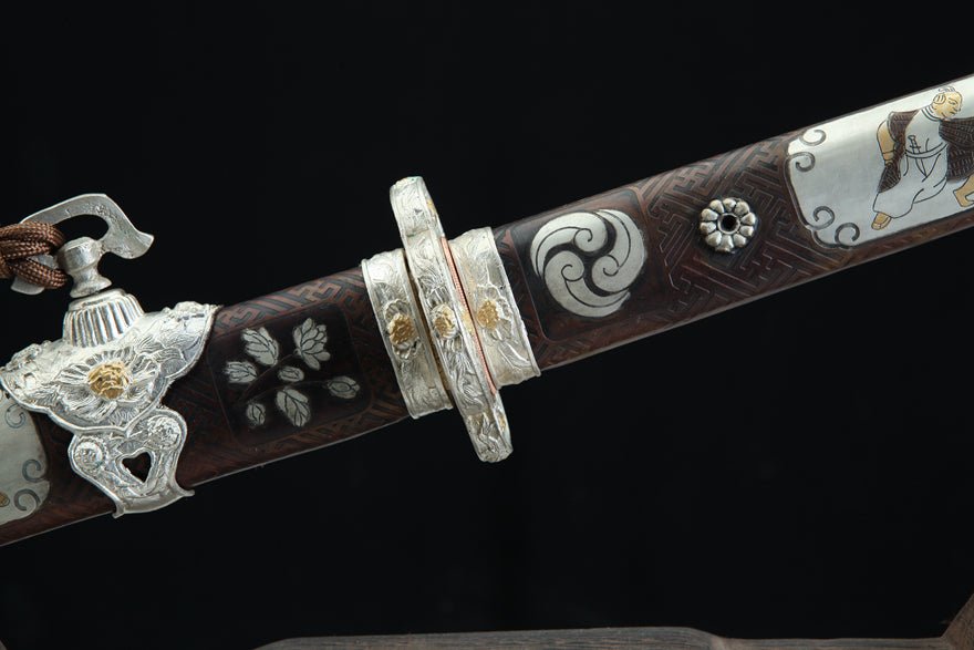 Tang Dao Whirlwind Damascus Folded Clay Tempered Brass Scabbard 旋風 | KatanaSwordArt Dao For Sale