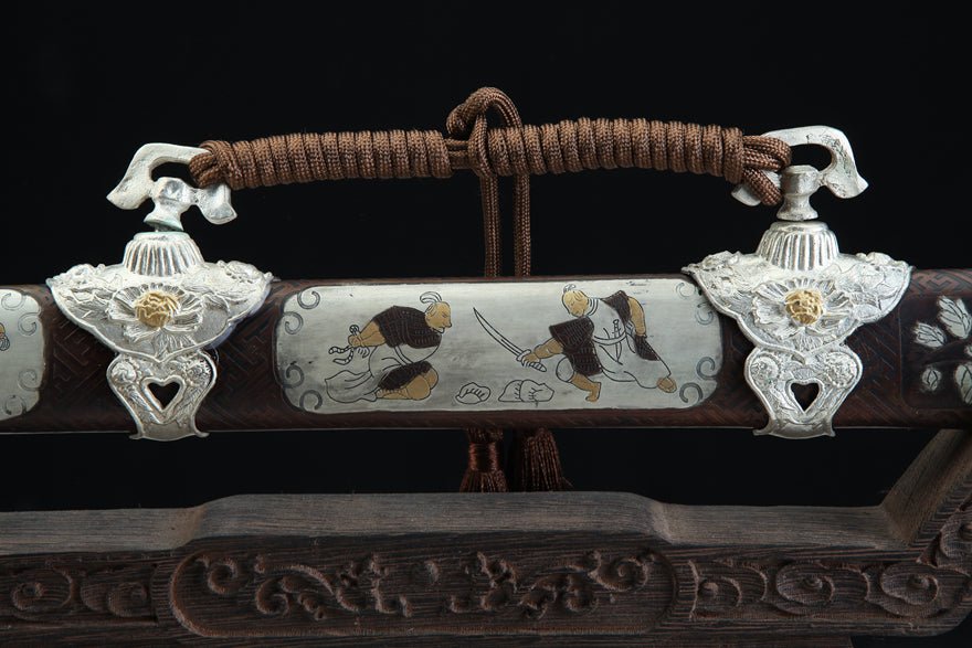 Tang Dao Whirlwind Damascus Folded Clay Tempered Brass Scabbard 旋風 | KatanaSwordArt Dao For Sale