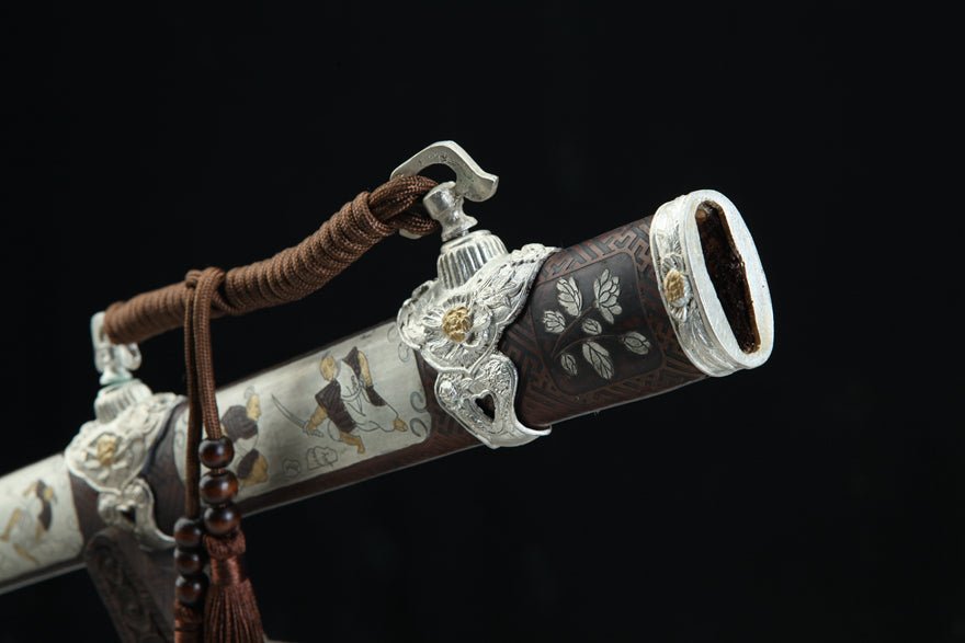 Tang Dao Whirlwind Damascus Folded Clay Tempered Brass Scabbard 旋風 | KatanaSwordArt Dao For Sale