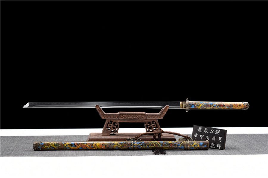 Tang Dao Xianglong Damascus Folded Clay Tempered Brass Scabbard 祥龍 | KatanaSwordArt Dao For Sale