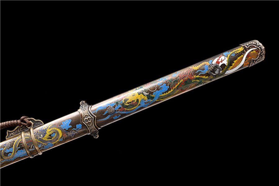 Tang Dao Xianglong Damascus Folded Clay Tempered Brass Scabbard 祥龍 | KatanaSwordArt Dao For Sale