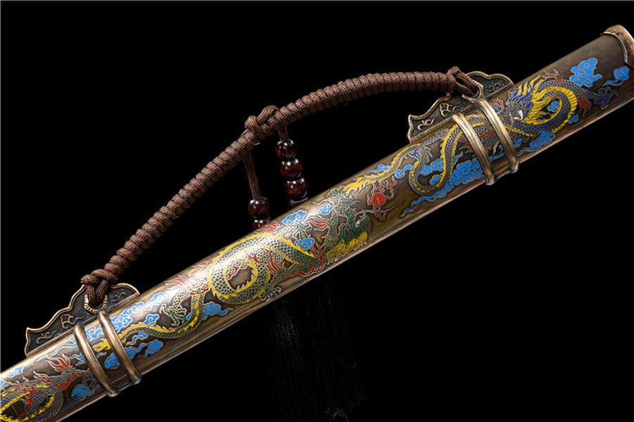 Tang Dao Xianglong Damascus Folded Clay Tempered Brass Scabbard 祥龍 | KatanaSwordArt Dao For Sale
