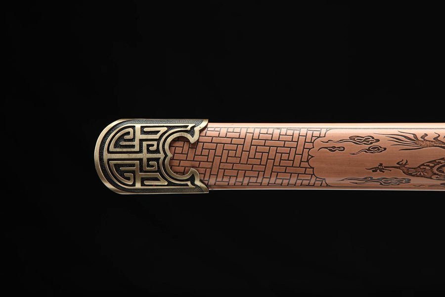 Tang Dao Xizhu Damascus Folded Clay Tempered Bronze Scabbard 戲珠 | KatanaSwordArt Dao For Sale