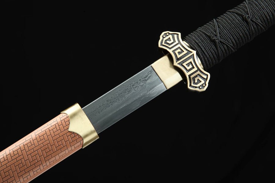 Tang Dao Xizhu Damascus Folded Clay Tempered Bronze Scabbard 戲珠 | KatanaSwordArt Dao For Sale
