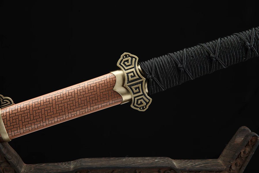 Tang Dao Xizhu Damascus Folded Clay Tempered Bronze Scabbard 戲珠 | KatanaSwordArt Dao For Sale