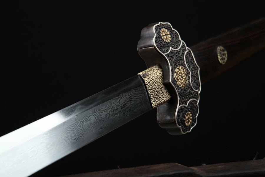 Tang Dao Xuanzong Damascus Folded Clay Tempered Ebony Wood Scabbard 玄宗 | KatanaSwordArt Dao For Sale