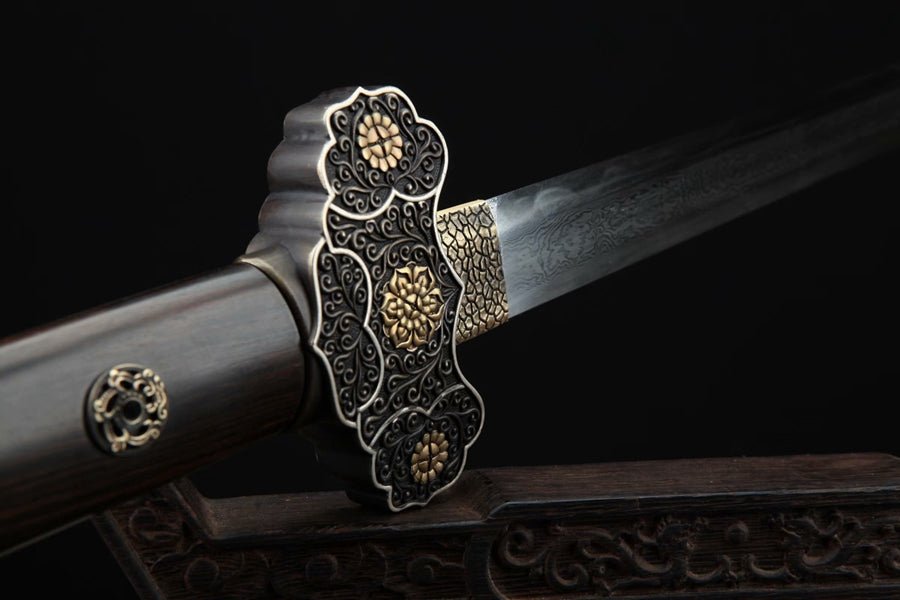 Tang Dao Xuanzong Damascus Folded Clay Tempered Ebony Wood Scabbard 玄宗 | KatanaSwordArt Dao For Sale