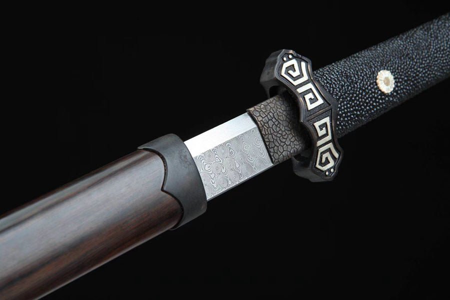 Tang Dao YuQian Damascus Folded Ebony Scabbard 雨錢 | KatanaSwordArt Dao For Sale