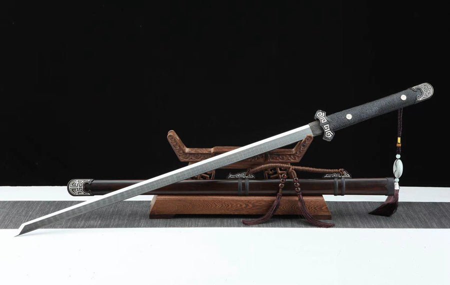 Tang Dao YuQian Damascus Folded Ebony Scabbard 雨錢 | KatanaSwordArt Dao For Sale