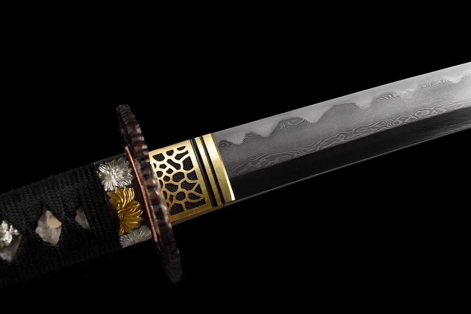 Wakizashi Sword Hua Kai Damascus Folded Clay Tempered 花开 | KatanaSwordArt Wakizashi For Sale 2025