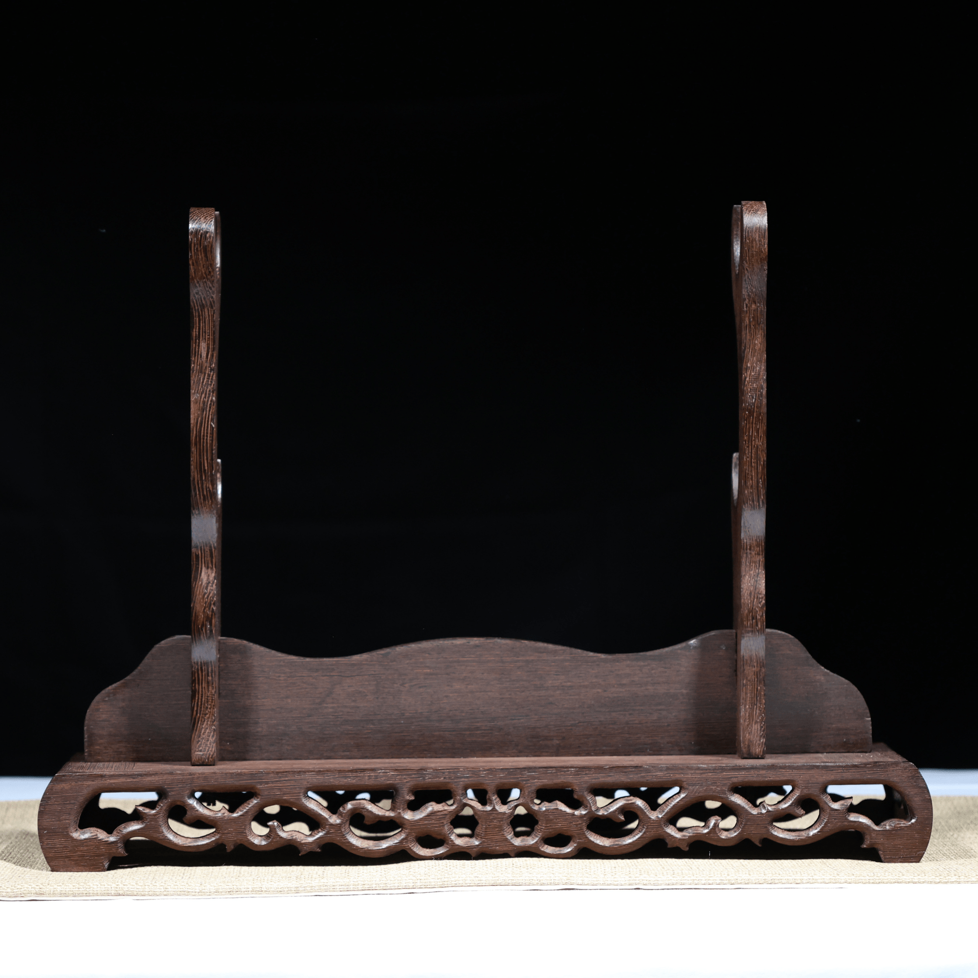 Wenge Wood Double - Layer Sword Stand with Intricate Carved Base | KatanaSwordArt Sword Stand For Sale 2025