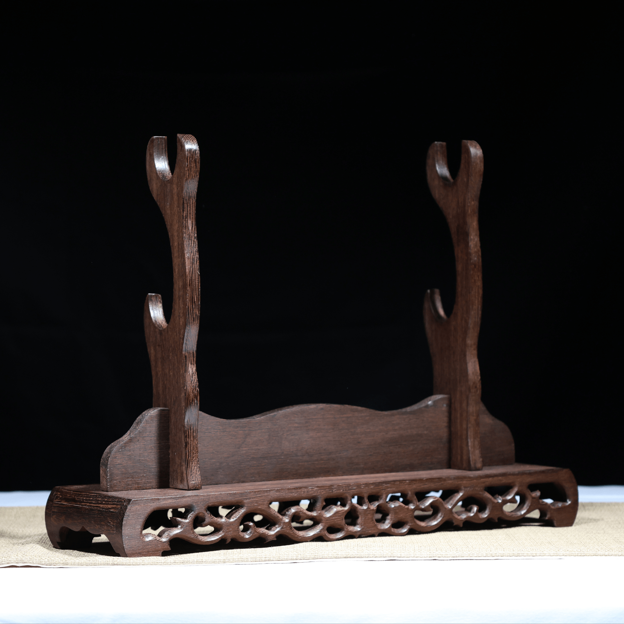 Wenge Wood Double - Layer Sword Stand with Intricate Carved Base | KatanaSwordArt Sword Stand For Sale 2025
