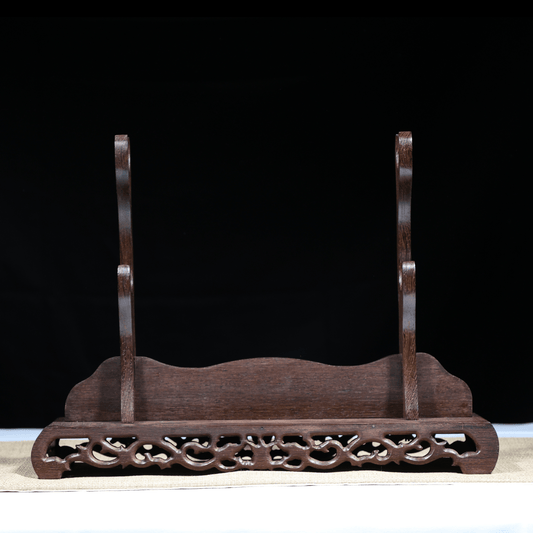 Wenge Wood Double - Layer Sword Stand with Intricate Carved Base | KatanaSwordArt Sword Stand For Sale 2025