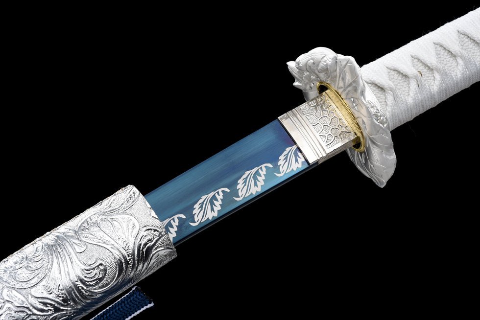 Katana Autumn Moon Spring Steel Blue Blade Silver 秋月 | KatanaSwordArt Katana For Sale