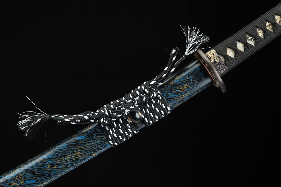 Katana Azure Dragon Blue Flame Damascus Steel Clay Tempered 藍龍 | KatanaSwordArt Katana For Sale 2025