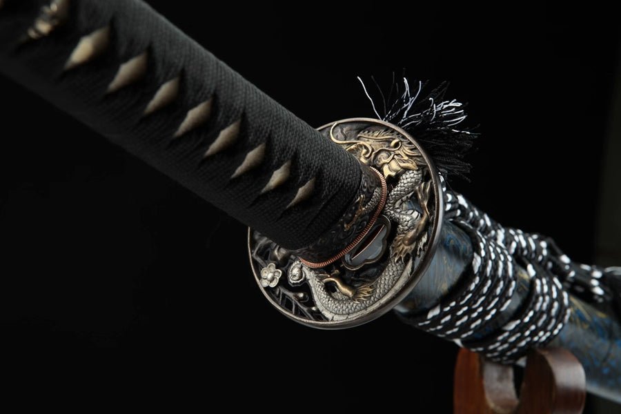 Katana Azure Dragon Blue Flame Damascus Steel Clay Tempered 藍龍 | KatanaSwordArt Katana For Sale 2025