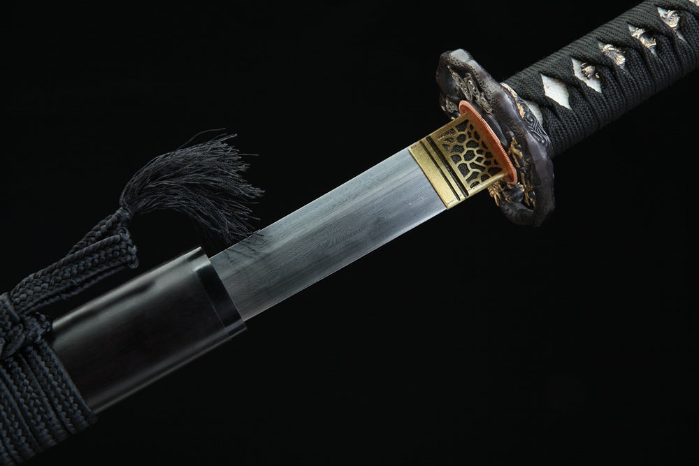 Katana Cloud Dragon Damascus Folded Clay Tempered Ebony Saya 耀龍 | KatanaSwordArt Katana For Sale 2025