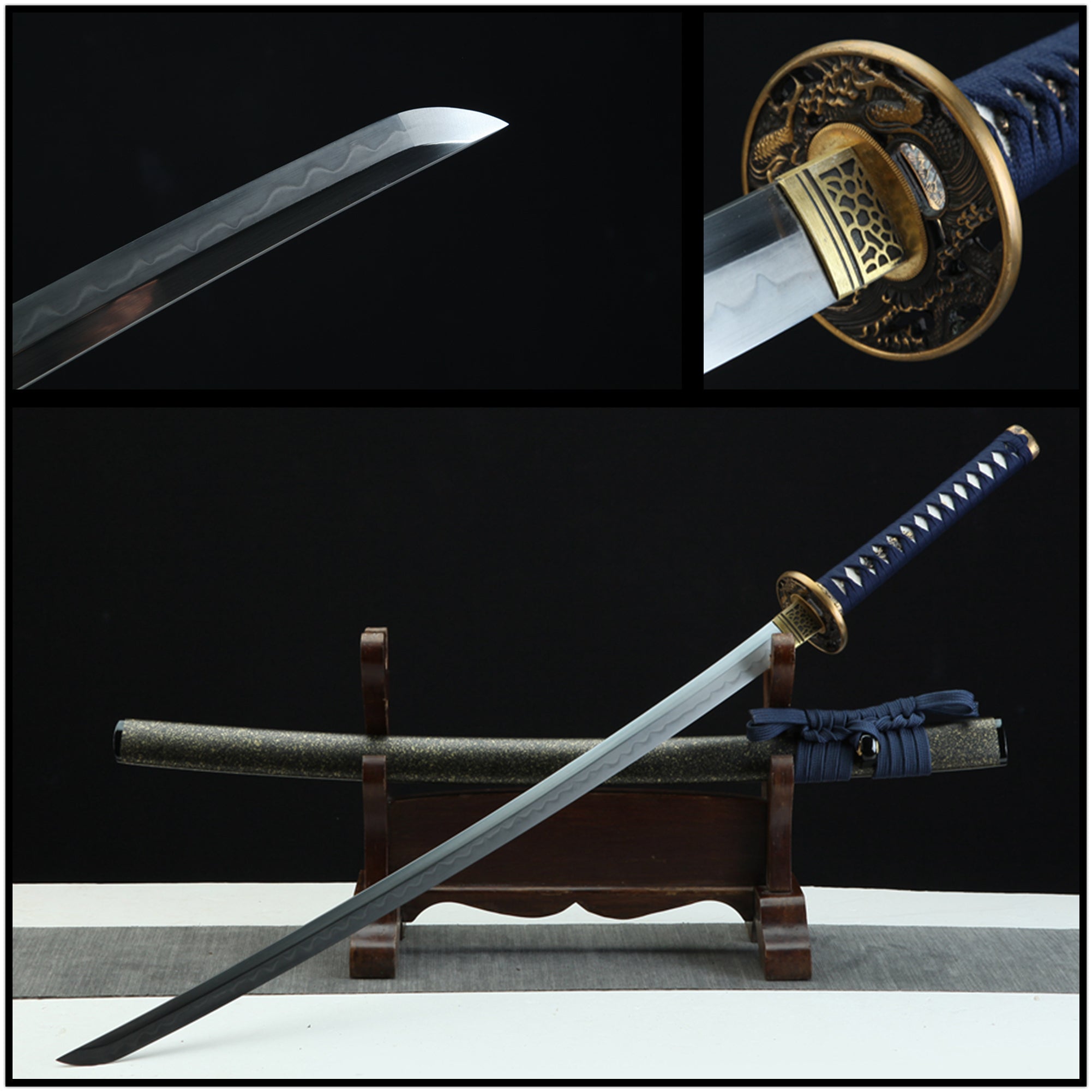Katana Double Dragons T10 Clay Tempered Black Saya 雙龍 | KatanaSwordArt Katana For Sale