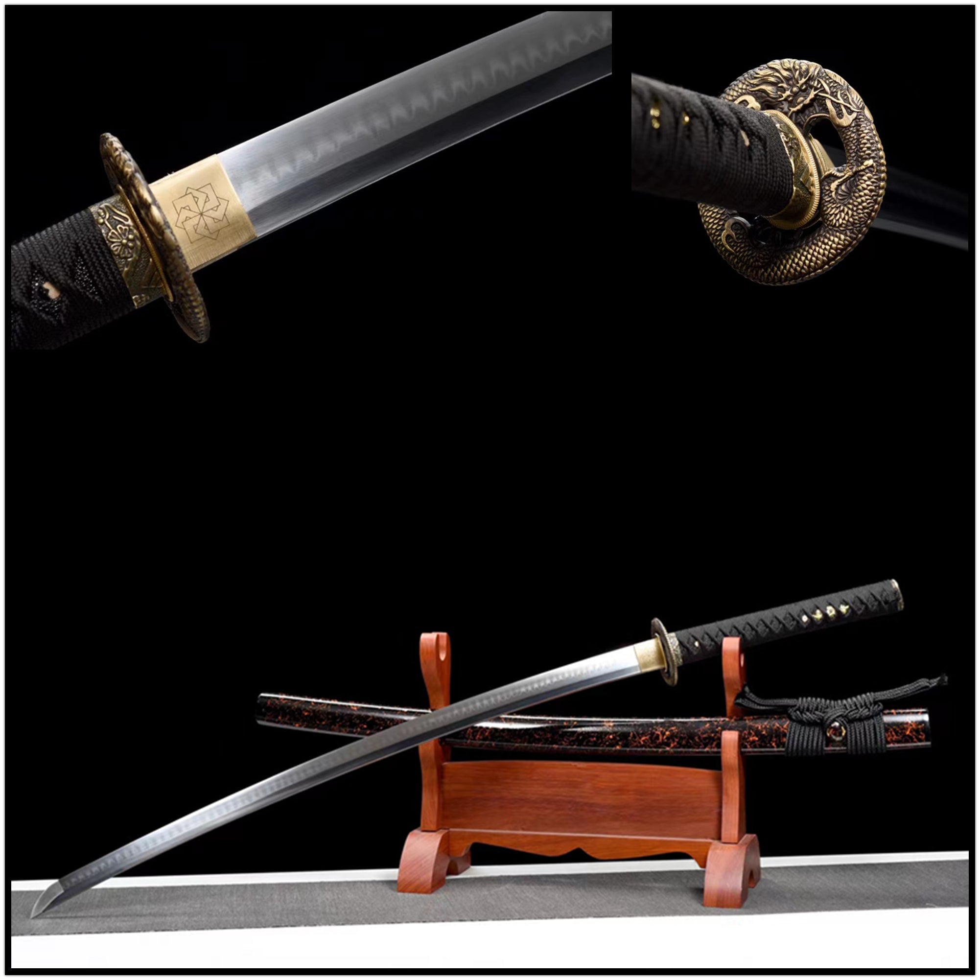 Katana Dragon Totem T10 Clay Tempered Red Saya 龍圖騰 | KatanaSwordArt Katana For Sale