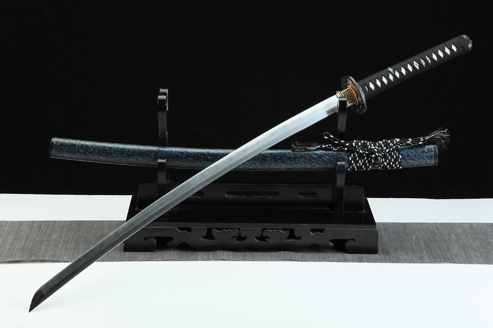 Katana Fish Splash Blue Flame Damascus Steel Clay Tempered 藍龍門 | KatanaSwordArt Katana For Sale 2025
