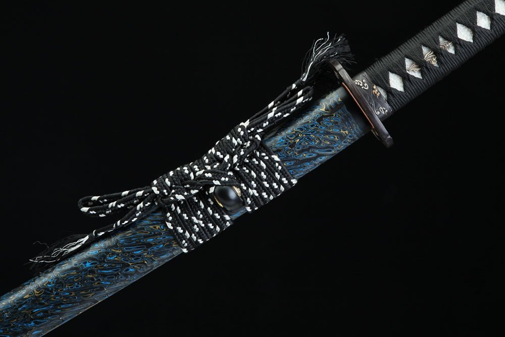 Katana Fish Splash Blue Flame Damascus Steel Clay Tempered 藍龍門 | KatanaSwordArt Katana For Sale 2025