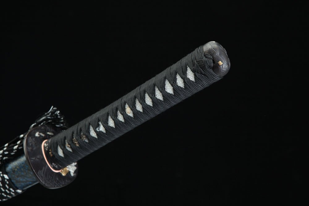 Katana Fish Splash Blue Flame Damascus Steel Clay Tempered 藍龍門 | KatanaSwordArt Katana For Sale 2025