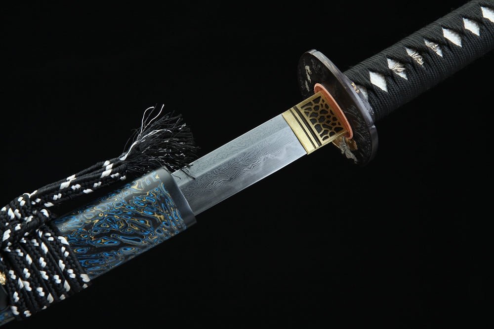 Katana Fish Splash Blue Flame Damascus Steel Clay Tempered 藍龍門 | KatanaSwordArt Katana For Sale 2025