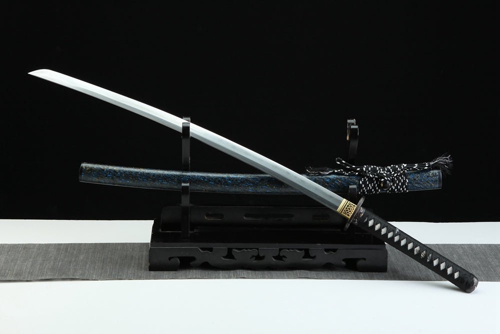 Katana Fish Splash Blue Flame Damascus Steel Clay Tempered 藍龍門 | KatanaSwordArt Katana For Sale 2025