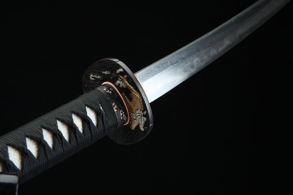 Katana Fish Splash Blue Flame Damascus Steel Clay Tempered 藍龍門 | KatanaSwordArt Katana For Sale 2025