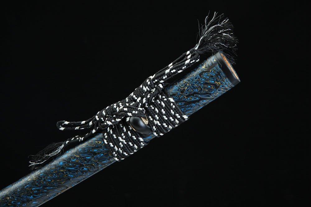 Katana Fish Splash Blue Flame Damascus Steel Clay Tempered 藍龍門 | KatanaSwordArt Katana For Sale 2025