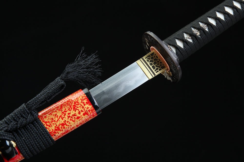 Katana Fish Splash Flame Grain Damascus Steel Clay Tempered 紅龍門 | KatanaSwordArt Katana For Sale 2025